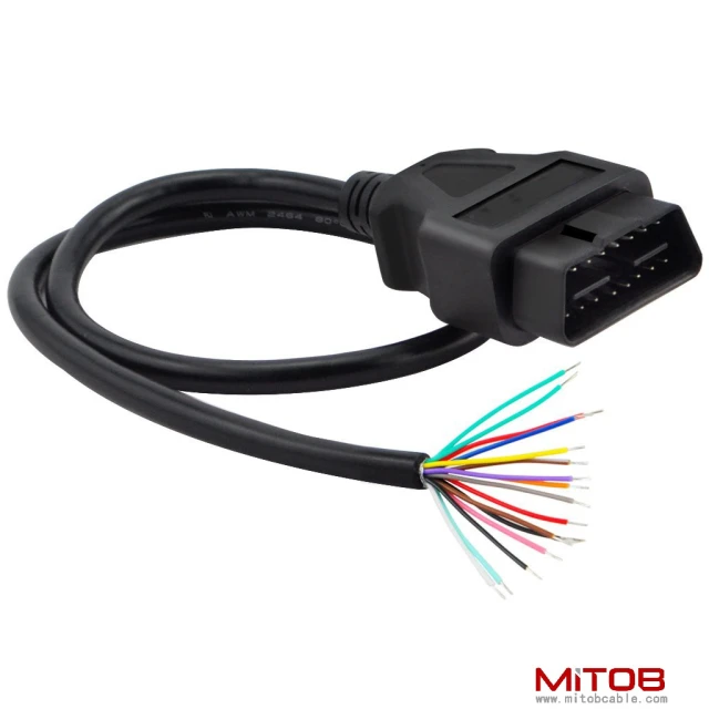 60cm 24" inch, 2ft 16 Pin J1962 OBD2 OBD-II Male Connector to Open Plug Wire, OBD Diagnostic Extension Cable Pigtail