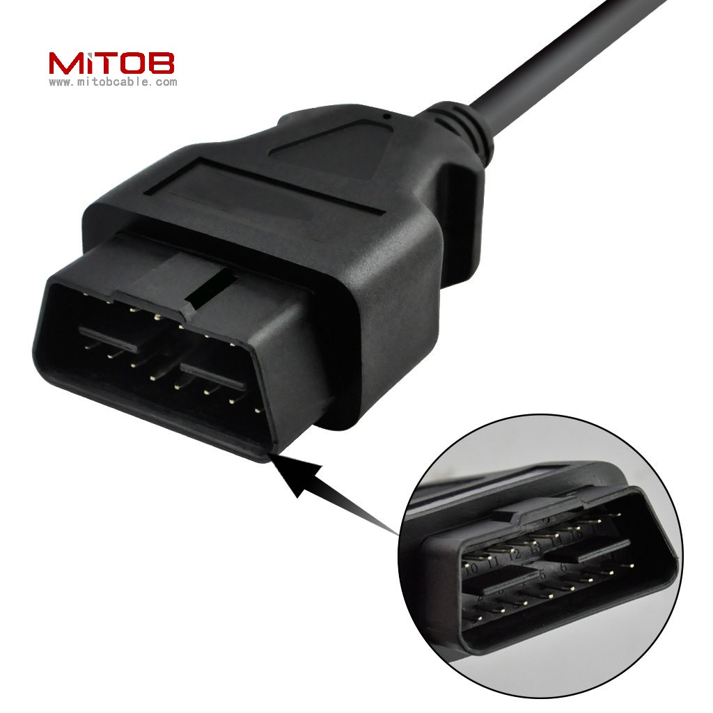 60cm 24" inch, 2ft 16 Pin J1962 OBD2 OBD-II Male Connector to Open Plug Wire, OBD Diagnostic Extension Cable Pigtail