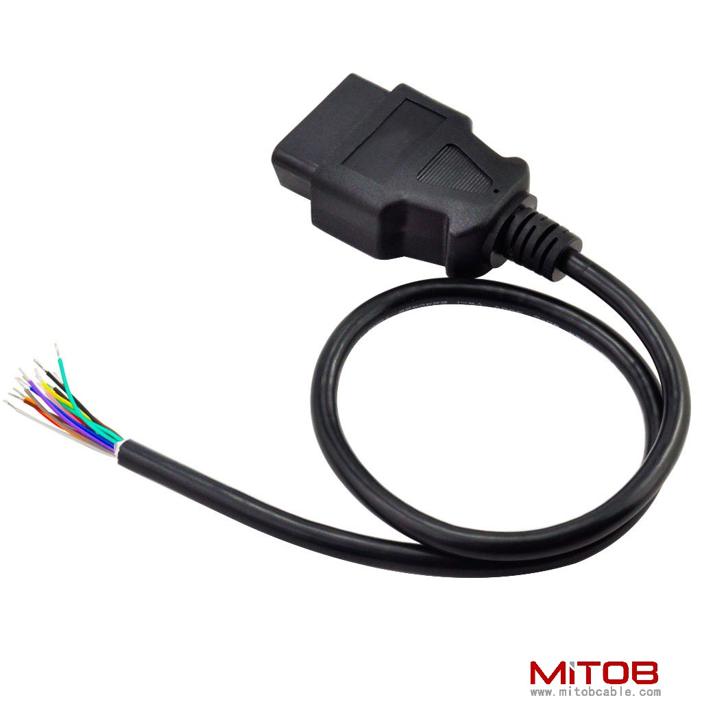 60cm 24" inch, 2ft 16 Pin J1962 OBD2 OBD-II Male Connector to Open Plug Wire, OBD Diagnostic Extension Cable Pigtail