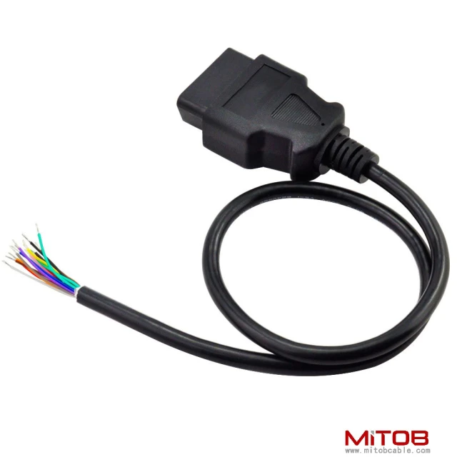 60cm 24" inch, 2ft 16 Pin J1962 OBD2 OBD-II Male Connector to Open Plug Wire, OBD Diagnostic Extension Cable Pigtail