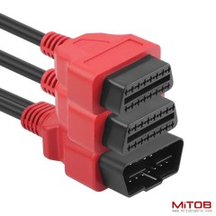Red 30cm12 inch Ultra Low Profile OBDII Extension Cable, OBD II 2 Y Splitter Cable,1 Male to 2 Dual Female Y J1962 Ports Extension Connector Adapter
