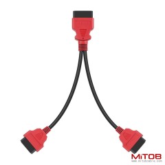 Red 30cm12 inch Ultra Low Profile OBDII Extension Cable, OBD II 2 Y Splitter Cable,1 Male to 2 Dual Female Y J1962 Ports Extension Connector Adapter