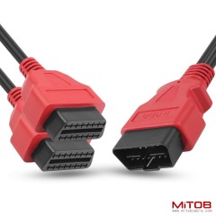 Red 30cm12 inch Ultra Low Profile OBDII Extension Cable, OBD II 2 Y Splitter Cable,1 Male to 2 Dual Female Y J1962 Ports Extension Connector Adapter