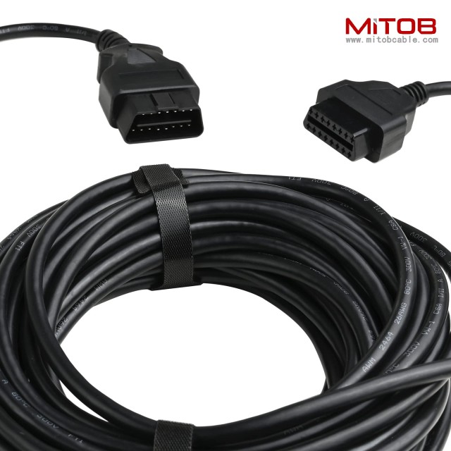 15 Meter/50 Feet  OBD2 OBDII Full 16 Pin Male to Female Extension Cable Diagnostic Extender Low Profile OBD Cord Adapter for OBD Scan Tool Compatible for All OBD2 Vehicles ﻿