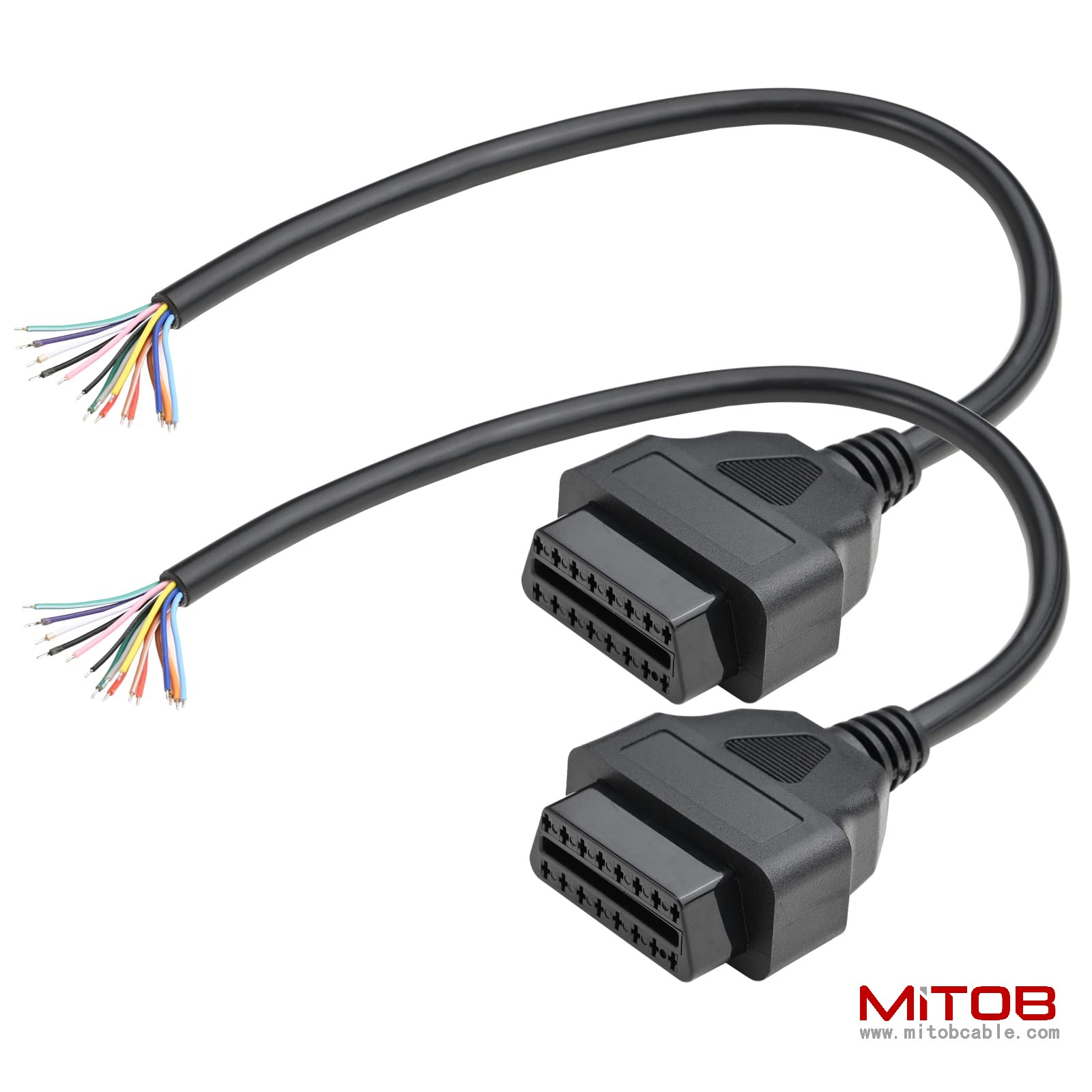 2pcs 1ft Feet 30cm 12'' 16 Pin J1962 OBD OBDII OBD2 Female Connector Car Diagnostic Extension Cable Cord Pigtail