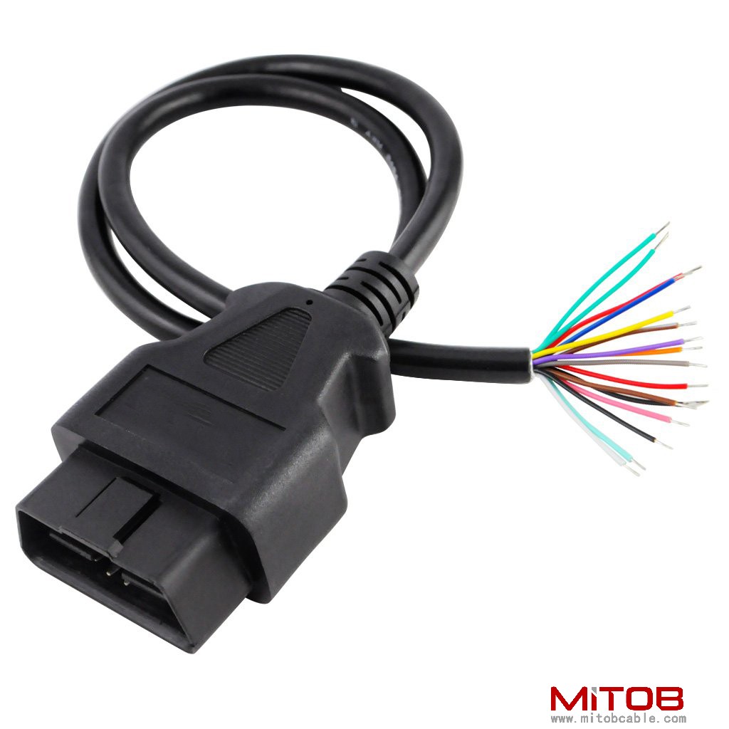 60cm 24 inch 2ft  Pack of 2 16 Pin J1962 OBD2 OBD-II Male Connector to Open Plug Wire, OBD Diagnostic Extension Cable Pigtail