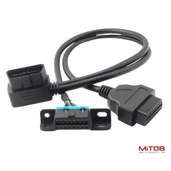 Right Angle Universal OBD2 OBDII 16 Pin Splitter Y Open Cable, J1962 1 Male to 2 Female Connector with Underdash Mount Bracket 50cm/20