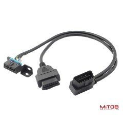 Right Angle Universal OBD2 OBDII 16 Pin Splitter Y Open Cable, J1962 1 Male to 2 Female Connector with Underdash Mount Bracket 50cm/20