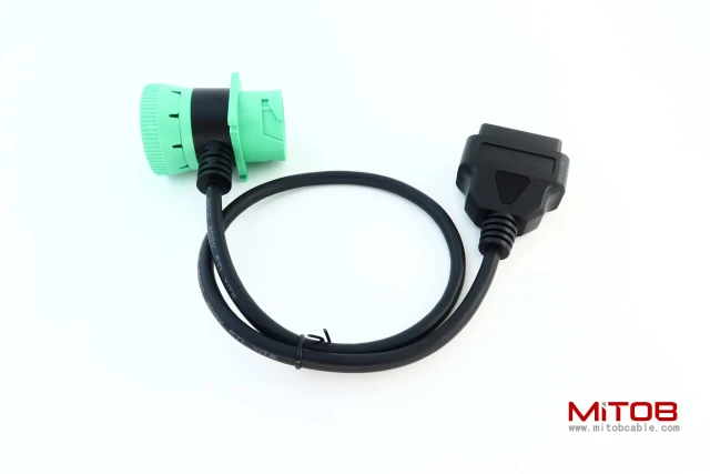 Green 9 Pin Male to 9 Pin Female to OBD 2 Extension Cable J1939 to OBDii 16pin Adapter Cable