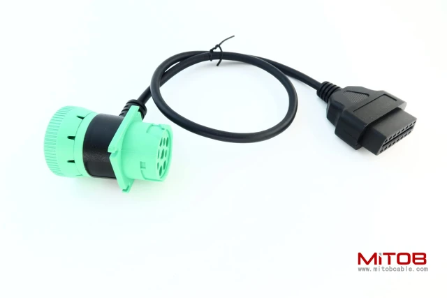 Green 9 Pin Male to 9 Pin Female to OBD 2 Extension Cable J1939 to OBDii 16pin Adapter Cable