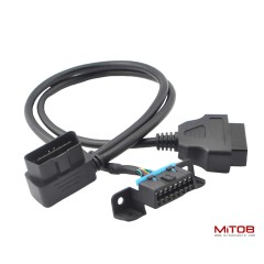 Right Angle Universal OBD2 OBDII 16 Pin Splitter Y Open Cable, J1962 1 Male to 2 Female Connector with Underdash Mount Bracket 50cm/20