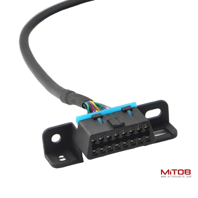 Right Angle Universal OBD2 OBDII 16 Pin Splitter Y Open Cable, J1962 1 Male to 2 Female Connector with Underdash Mount Bracket 50cm/20