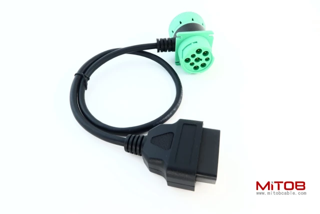 Green 9 Pin Male to 9 Pin Female to OBD 2 Extension Cable J1939 to OBDii 16pin Adapter Cable