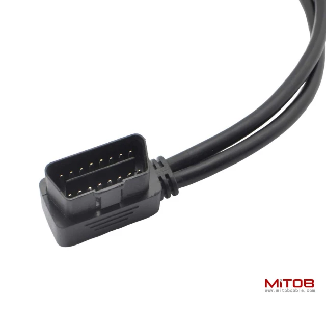 Right Angle Universal OBD2 OBDII 16 Pin Splitter Y Open Cable, J1962 1 Male to 2 Female Connector with Underdash Mount Bracket 50cm/20