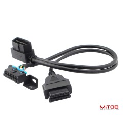 Right Angle Universal OBD2 OBDII 16 Pin Splitter Y Open Cable, J1962 1 Male to 2 Female Connector with Underdash Mount Bracket 50cm/20