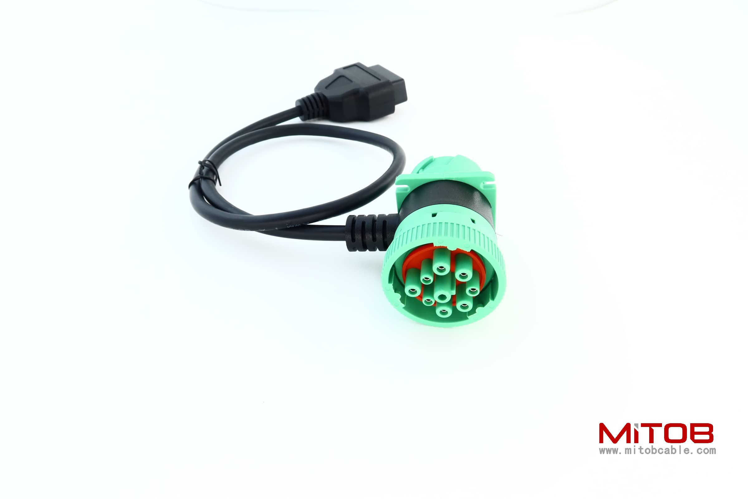 Green 9 Pin Male to 9 Pin Female to OBD 2 Extension Cable J1939 to OBDii 16pin Adapter Cable