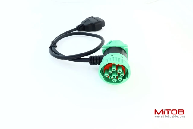 Green 9 Pin Male to 9 Pin Female to OBD 2 Extension Cable J1939 to OBDii 16pin Adapter Cable