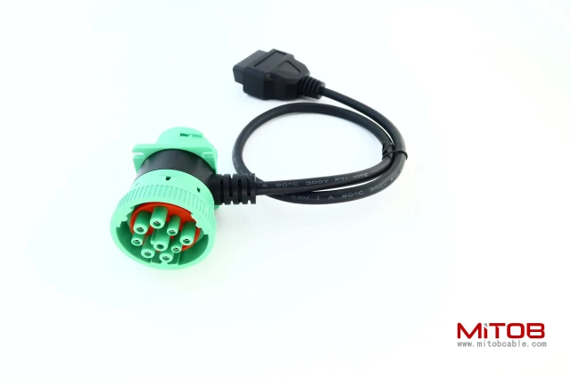 Green 9 Pin Male to 9 Pin Female to OBD 2 Extension Cable J1939 to OBDii 16pin Adapter Cable