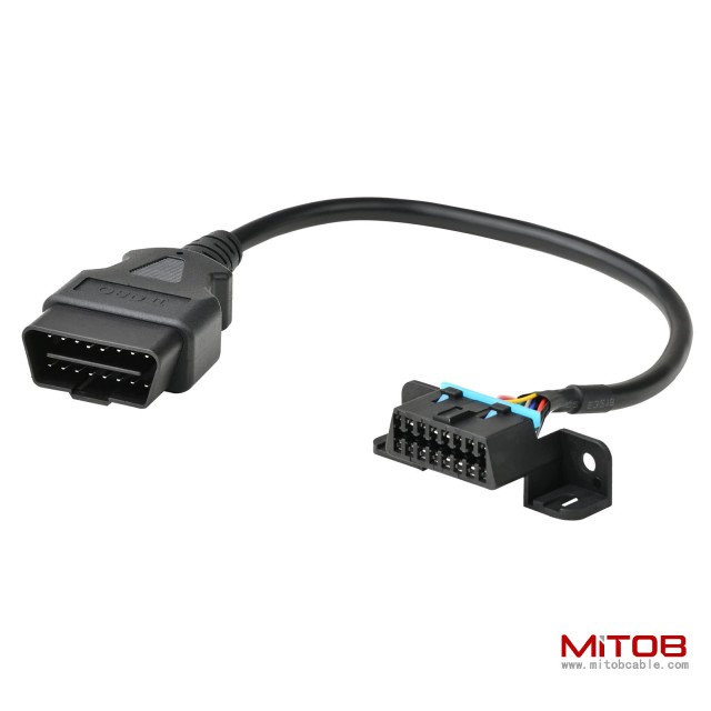 Full 16 Pin OBD2 Male to Female Cable with Underdash Mount Bracket Wire Harness Extension Adapter Connector 30cm 12inch