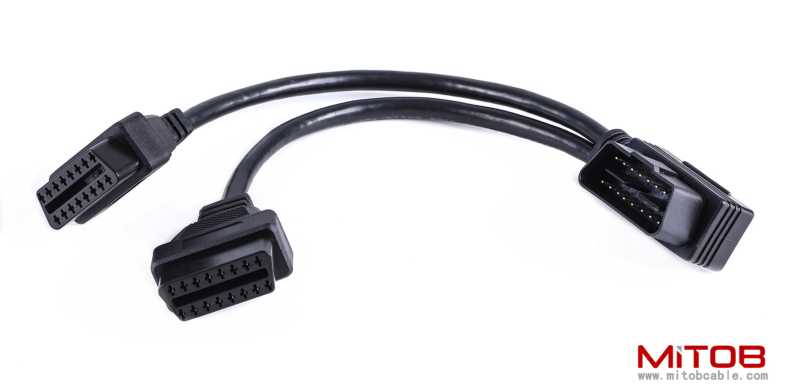 Right Angle 1pcs Male to 2pcs Female OBD2 OBDii Splitter Y Cable Thick 24awg Wires for GPS Tracker & Diagnostic Tool & Code Reader