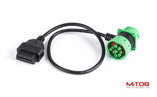 Green 9 Pin Male to 9 Pin Female to OBD 2 Extension Cable J1939 to OBDii 16pin Adapter Cable