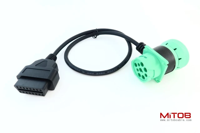 Green 9 Pin Male to 9 Pin Female to OBD 2 Extension Cable J1939 to OBDii 16pin Adapter Cable