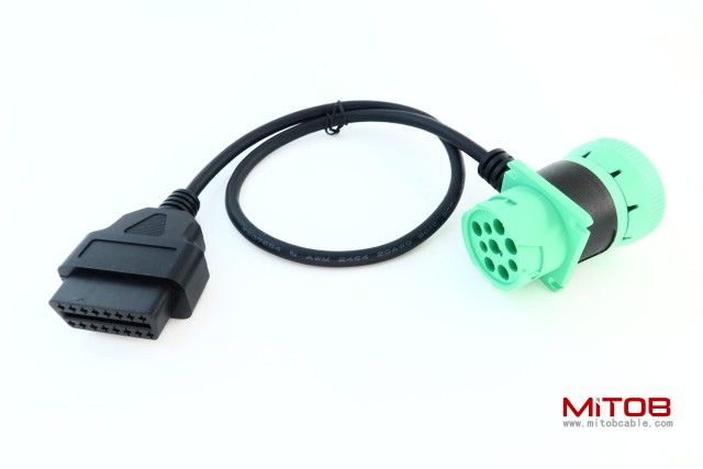 Green 9 Pin Male to 9 Pin Female to OBD 2 Extension Cable J1939 to OBDii 16pin Adapter Cable
