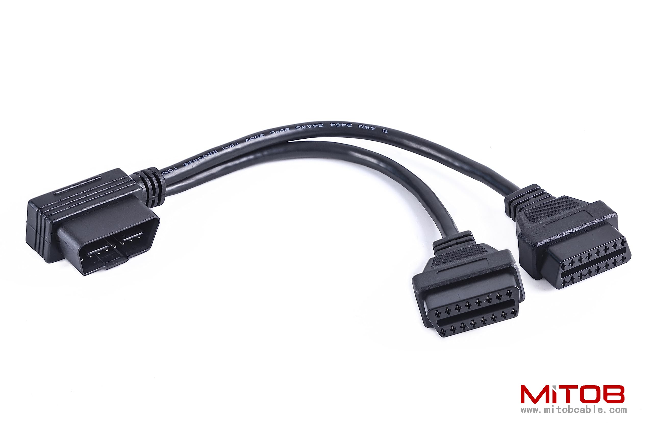 Right Angle 1pcs Male to 2pcs Female OBD2 OBDii Splitter Y Cable Thick 24awg Wires for GPS Tracker & Diagnostic Tool & Code Reader