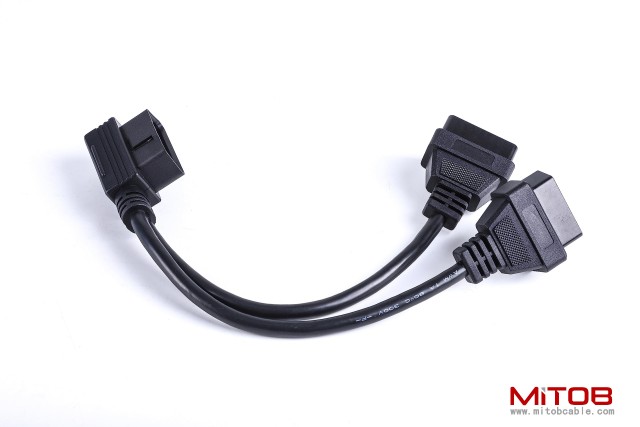 Right Angle 1pcs Male to 2pcs Female OBD2 OBDii Splitter Y Cable Thick 24awg Wires for GPS Tracker & Diagnostic Tool & Code Reader