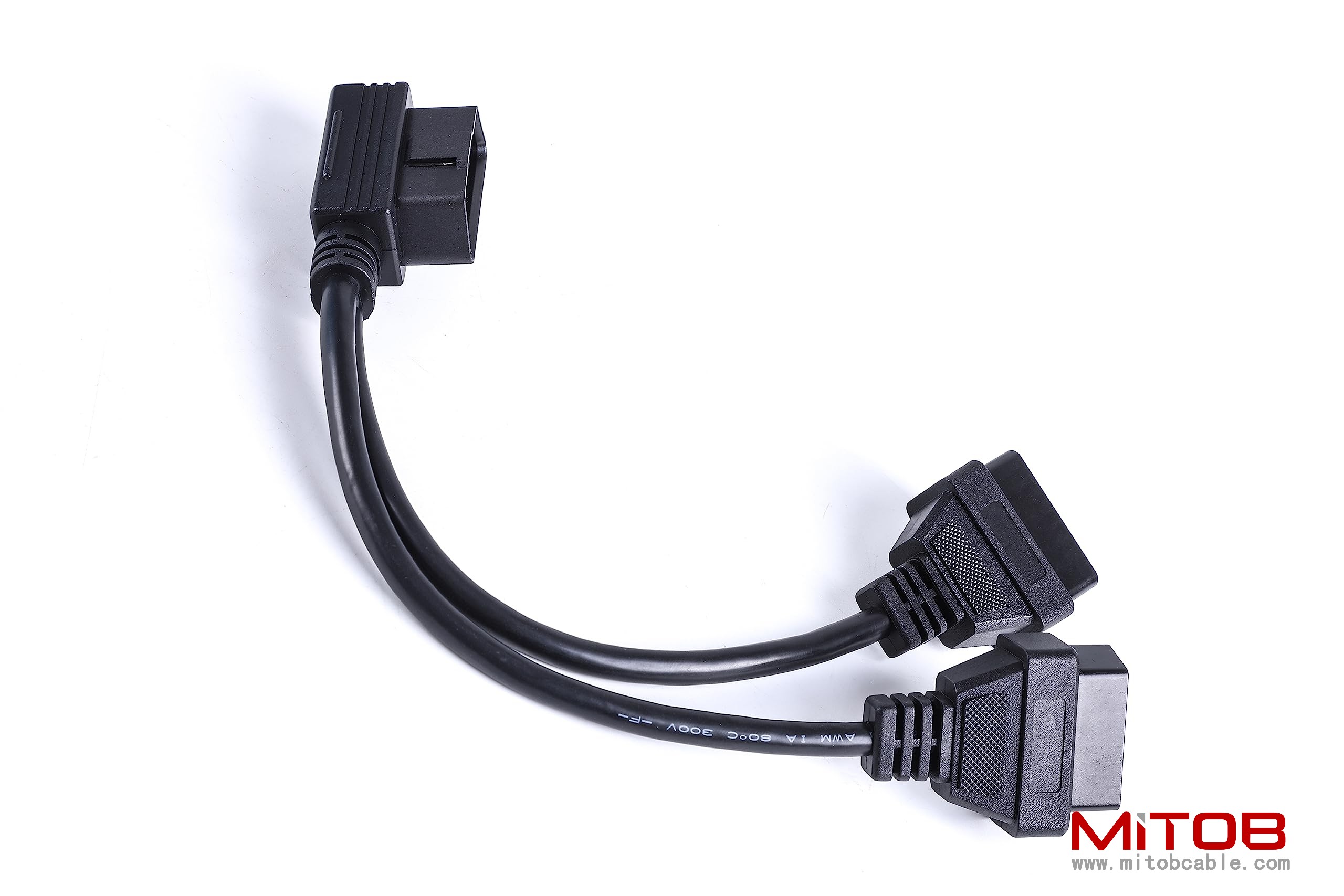 Right Angle 1pcs Male to 2pcs Female OBD2 OBDii Splitter Y Cable Thick 24awg Wires for GPS Tracker & Diagnostic Tool & Code Reader