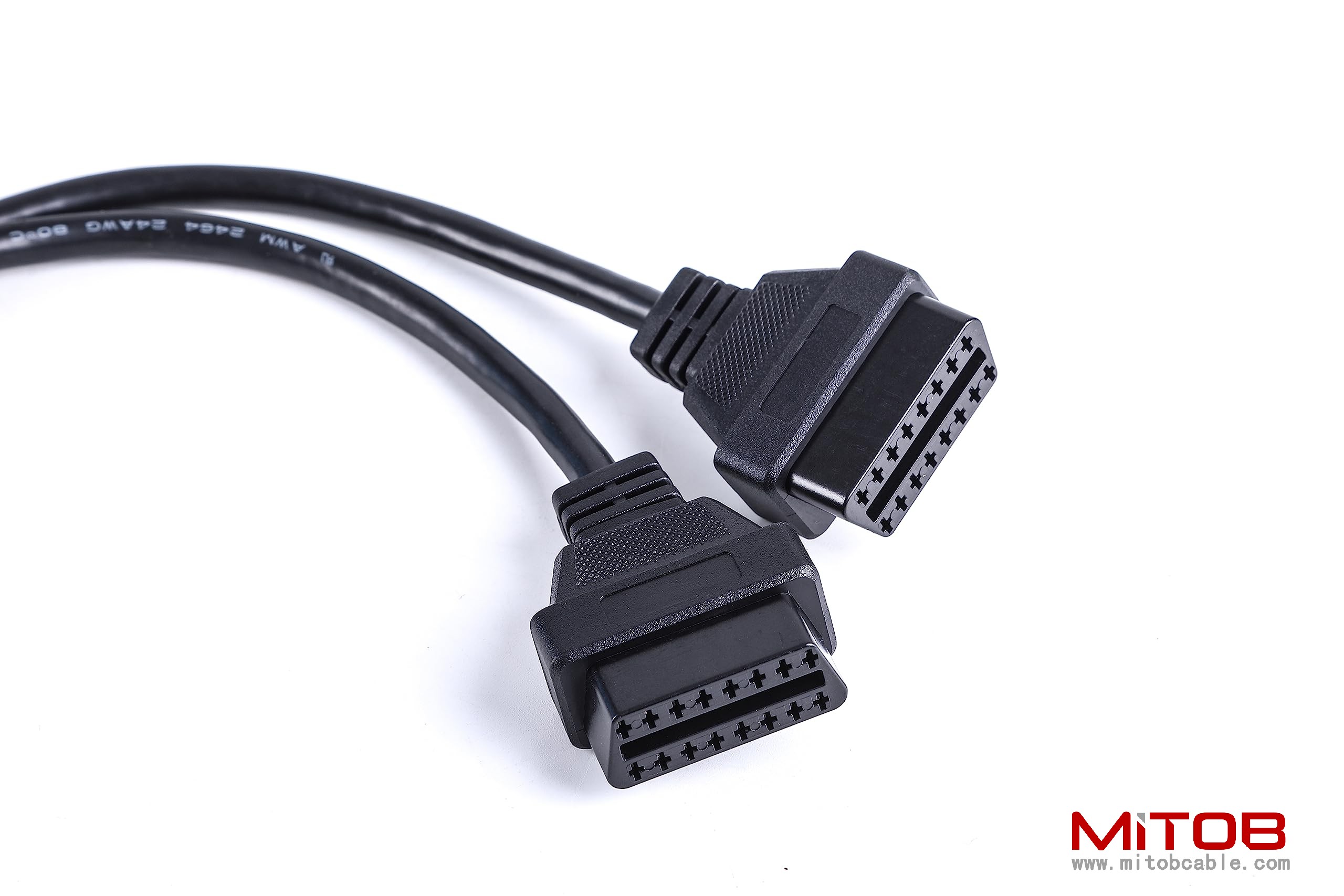 Right Angle 1pcs Male to 2pcs Female OBD2 OBDii Splitter Y Cable Thick 24awg Wires for GPS Tracker & Diagnostic Tool & Code Reader