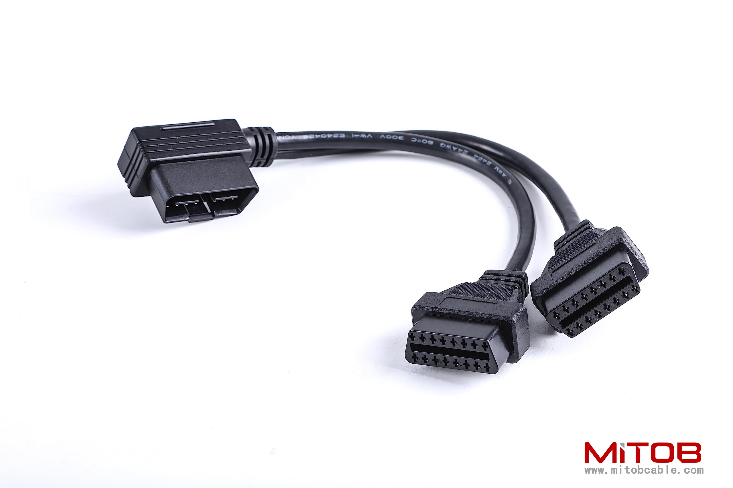Right Angle 1pcs Male to 2pcs Female OBD2 OBDii Splitter Y Cable Thick 24awg Wires for GPS Tracker & Diagnostic Tool & Code Reader