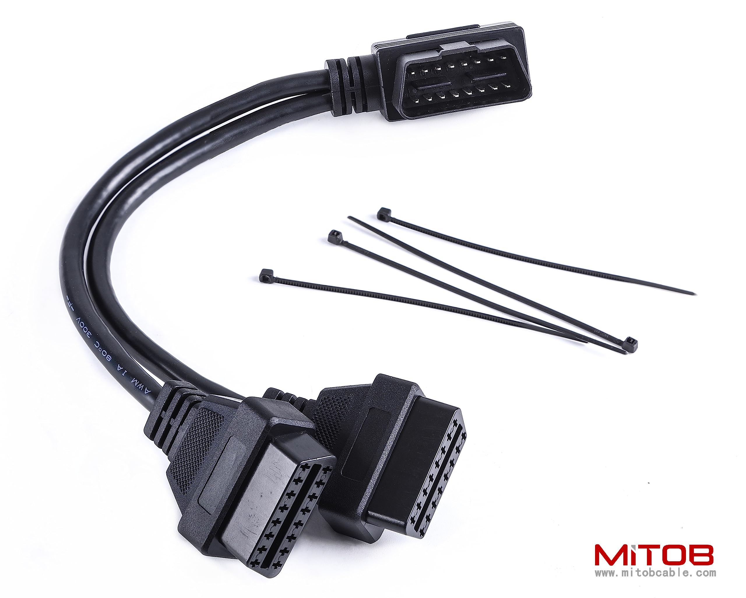 Right Angle 1pcs Male to 2pcs Female OBD2 OBDii Splitter Y Cable Thick 24awg Wires for GPS Tracker & Diagnostic Tool & Code Reader