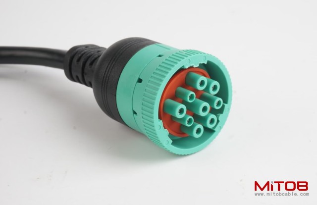 Green J1939 9pin Male to  j1939  9pin Male   and  OBD2 16PIN  CABLE     J1939  splitter Y  cable  for Freightliner GPS & ELD Tracker & Code Reader 