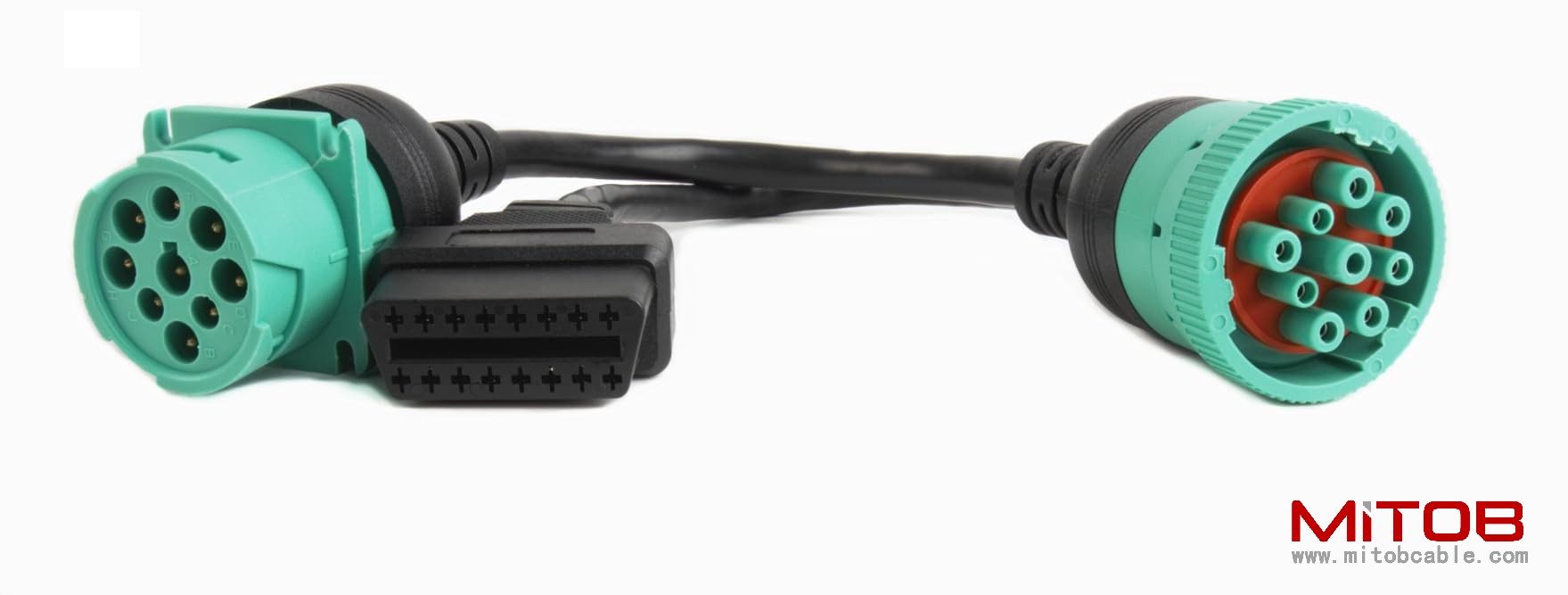 Green J1939 9pin Male to  j1939  9pin Male   and  OBD2 16PIN  CABLE     J1939  splitter Y  cable  for Freightliner GPS & ELD Tracker & Code Reader 