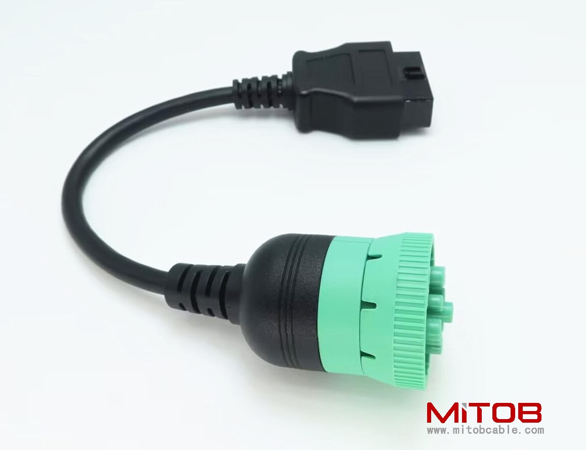 Green Type 2 J1939 Male to 16pin OBD2 Female Cable 16pin to 9pin J1939 Adapter Cable