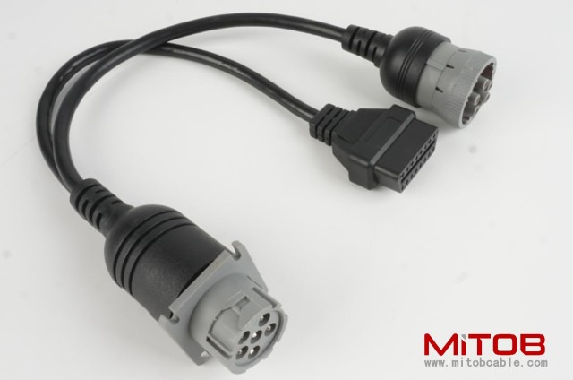 J1708 6pin Male to 6pin Female to OBD2 Splitter Cable for Freightliner Truck