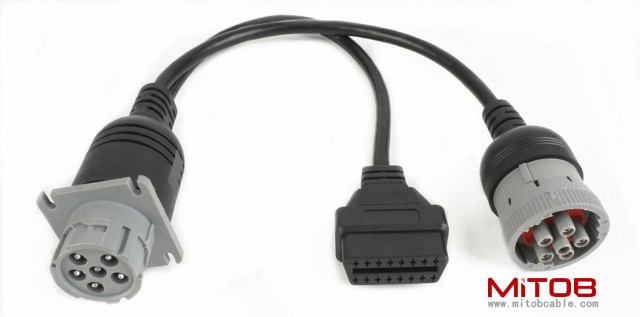 J1708 6pin Male to 6pin Female to OBD2 Splitter Cable for Freightliner Truck