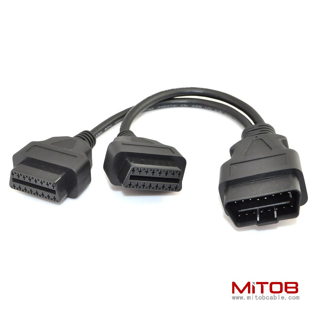 30cm/12 OBD2 OBD II Splitter Extension Y J1962 16 Pin Cable Male to Dual Female Cord Adapter