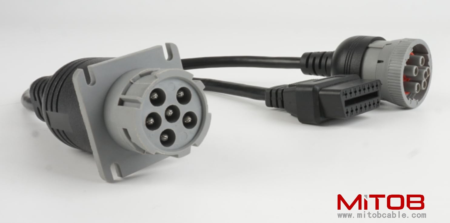 J1708 6pin Male to 6pin Female to OBD2 Splitter Cable for Freightliner Truck