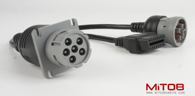 J1708 6pin Male to 6pin Female to OBD2 Splitter Cable for Freightliner Truck