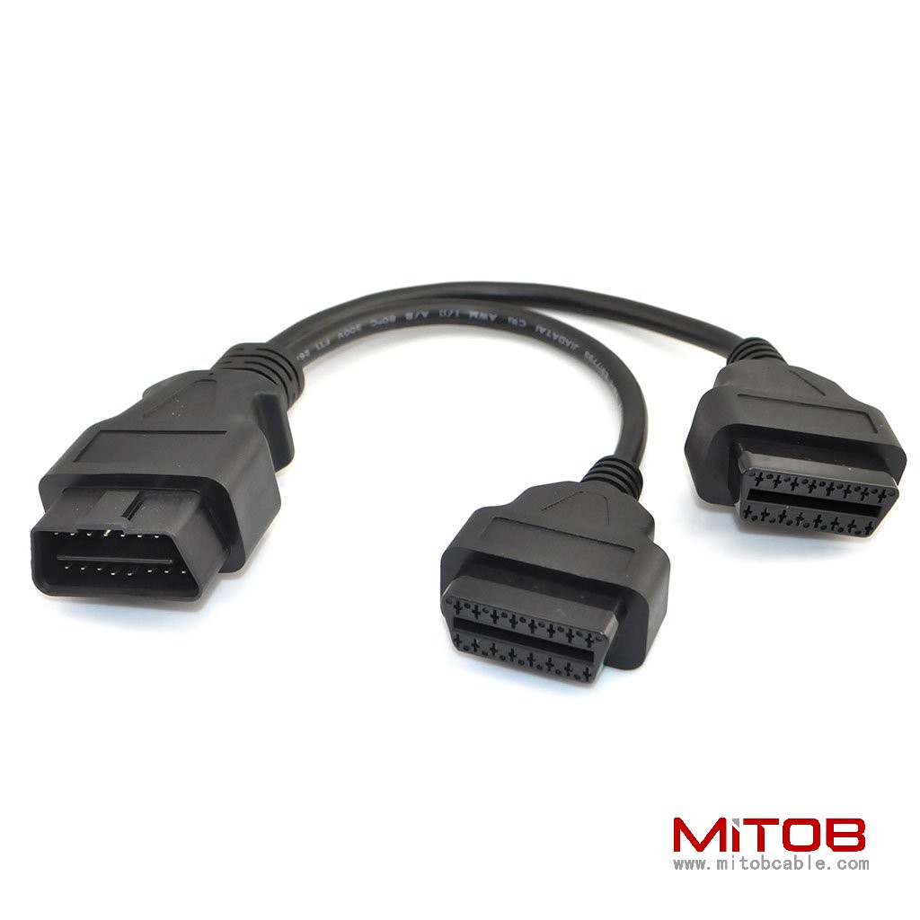 30cm/12 OBD2 OBD II Splitter Extension Y J1962 16 Pin Cable Male to Dual Female Cord Adapter