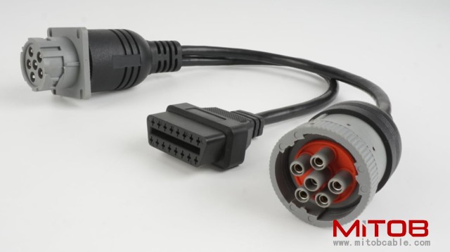 J1708 6pin Male to 6pin Female to OBD2 Splitter Cable for Freightliner Truck
