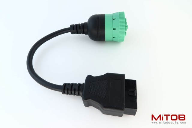 Green Type 2 J1939 Male to 16pin OBD2 Female Cable 16pin to 9pin J1939 Adapter Cable
