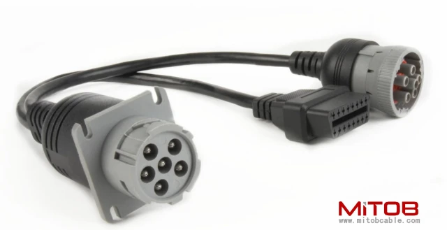J1708 6pin Male to 6pin Female to OBD2 Splitter Cable for Freightliner Truck