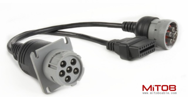 J1708 6pin Male to 6pin Female to OBD2 Splitter Cable for Freightliner Truck