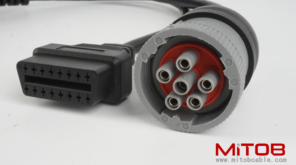 J1708 6pin Male to 6pin Female to OBD2 Splitter Cable for Freightliner Truck