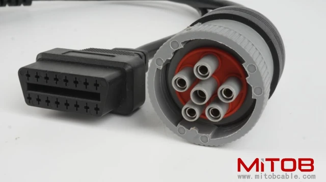J1708 6pin Male to 6pin Female to OBD2 Splitter Cable for Freightliner Truck
