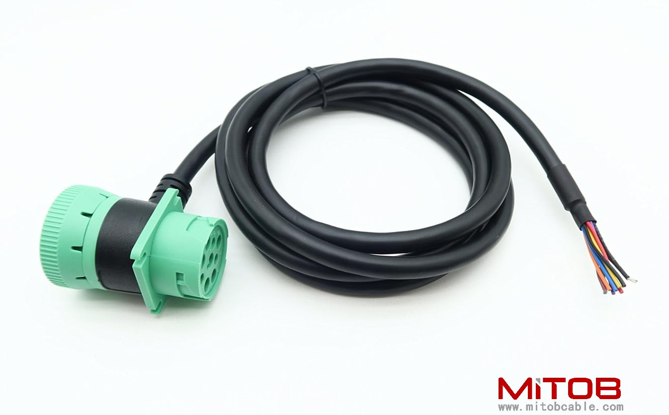 SAE J1939 9Pin Pass Through Male/Female to Open End Pigtail Cable 6ft for Freightliner Truck