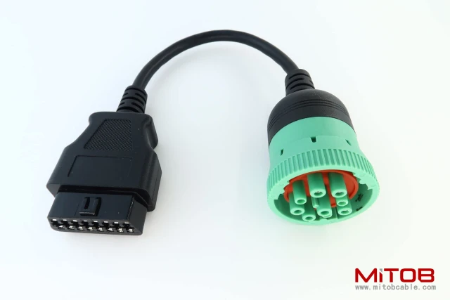 Green Type 2 J1939 Male to 16pin OBD2 Female Cable 16pin to 9pin J1939 Adapter Cable